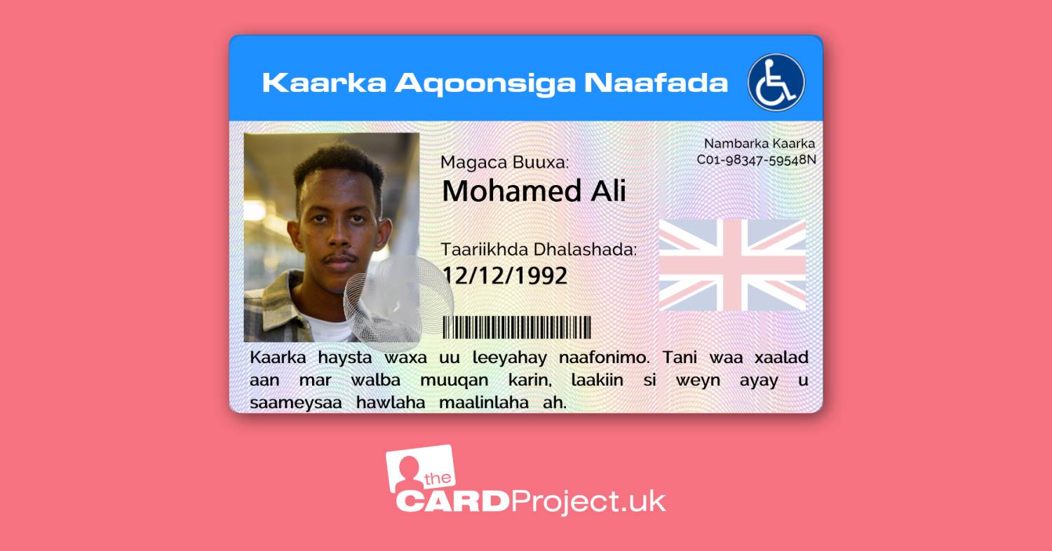 English Somali Disability Card (FRONT)